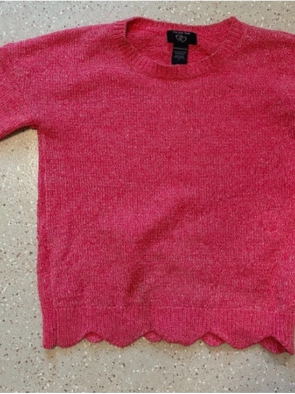 It’s Our Time Girls Large Pink Metallic Scallop Hem Knit Sweater